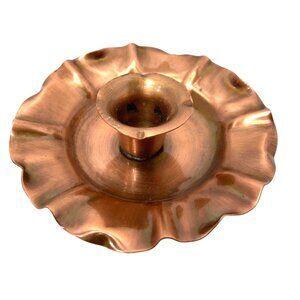 Solid Copper Single Candlestick Holder Great Patina Scalloped Edges MCM USA
